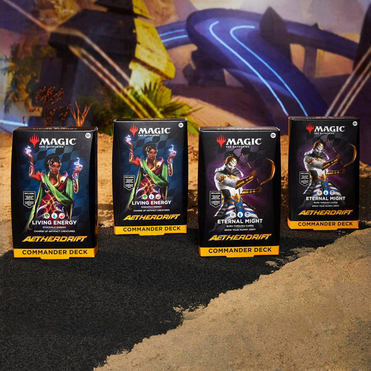 Magic: The Gathering Aetherdrift Commander Deck Bundle - 2 of Each Deck (2 Living Energy + 2 Eternal Might)