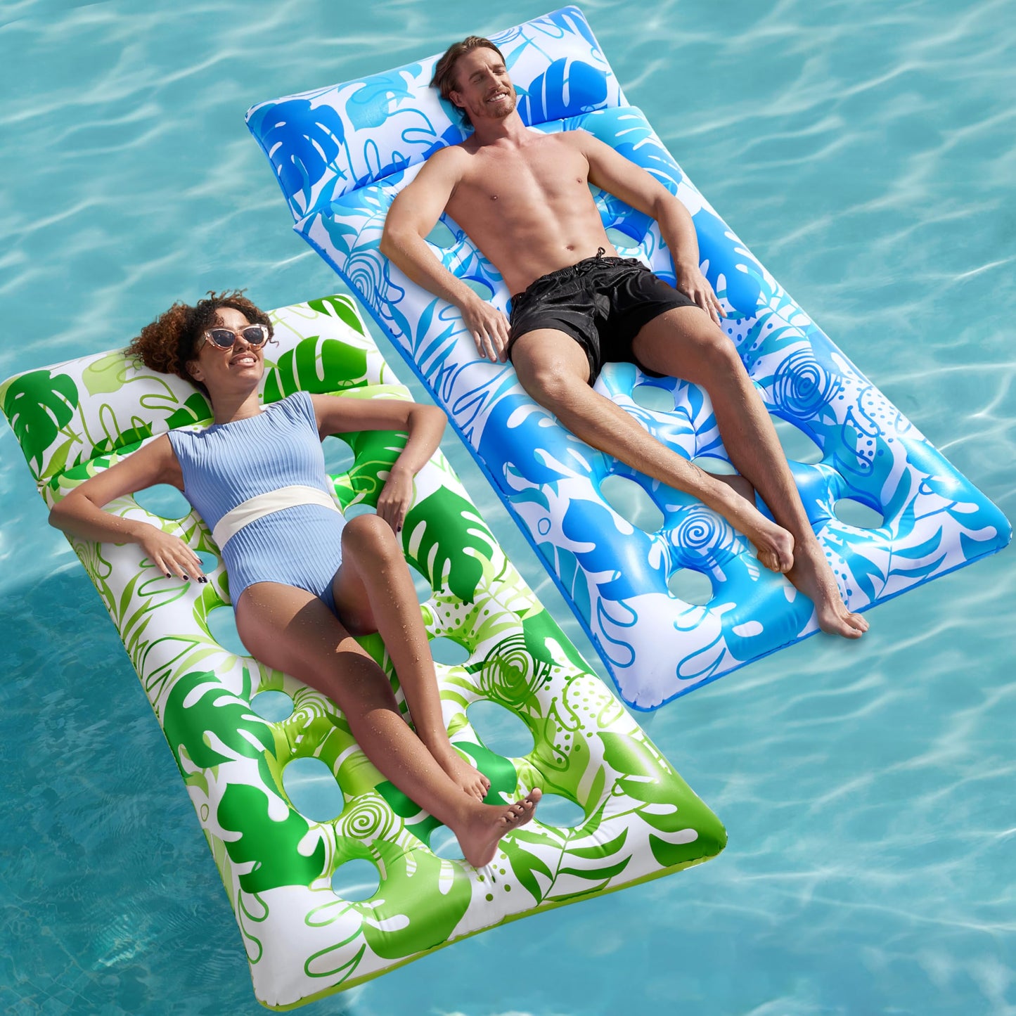 SLOOSH 2-Pack Inflatable Pool Floats Mat - XL Pool Floaties Adults Size with Headrest, Sun Tanning Raft Lake Beach Swimming Pool Party Toys Floating