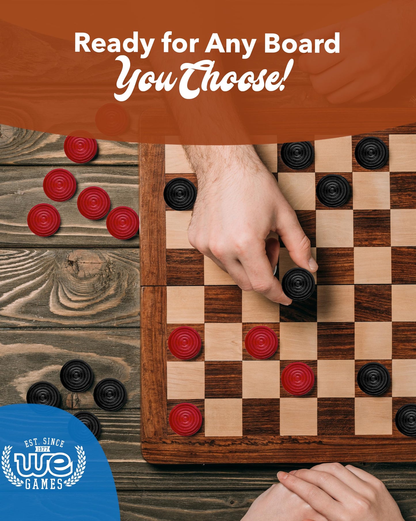 WE Games Wooden Checkers Pieces with Drawstring Storage Bag - 24 Checker Pieces Only - Red & Black, 1.062-inch Diameter