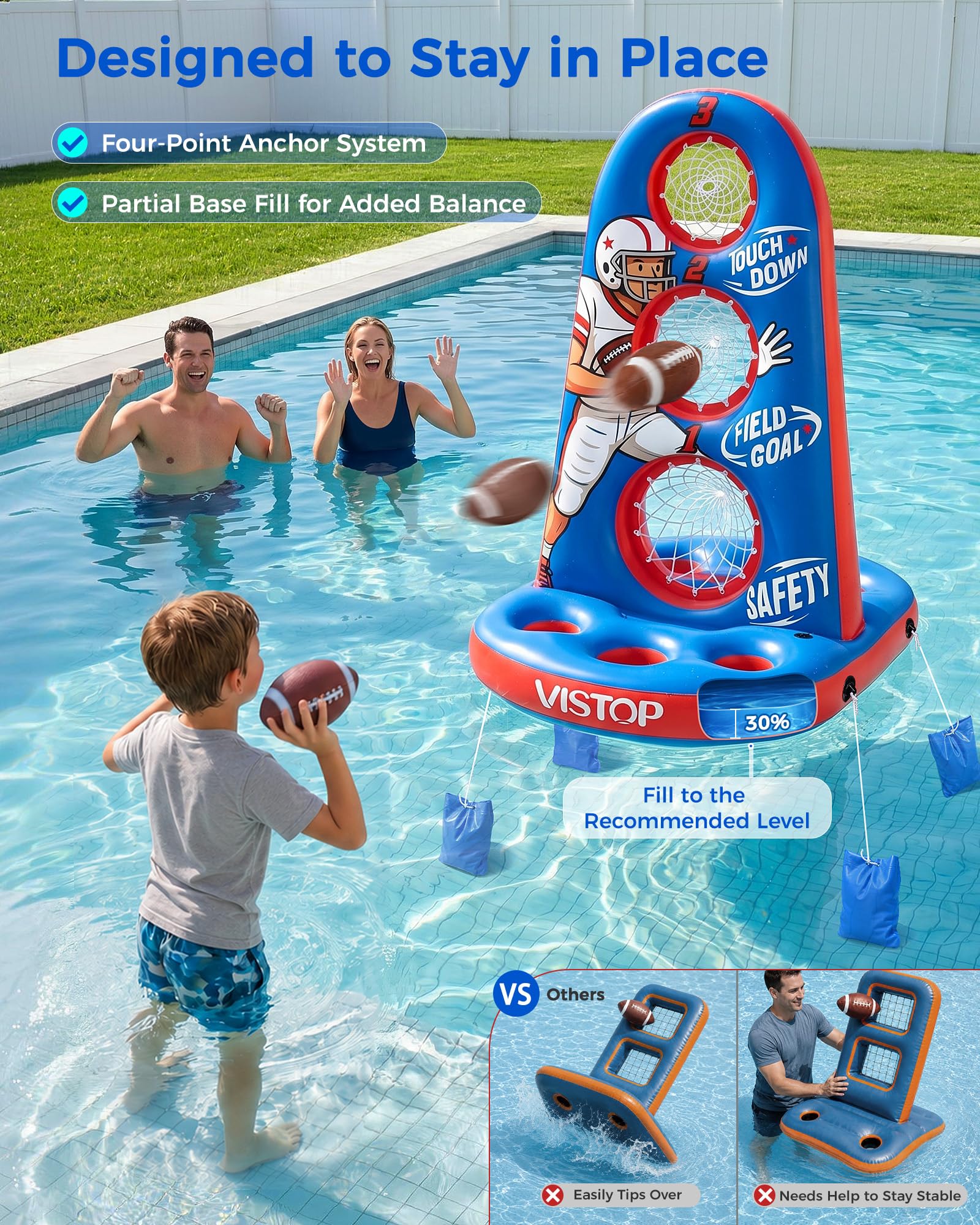 VISTOP Large Inflatable Football Toss Pool Game - Floating for Kids Adults
