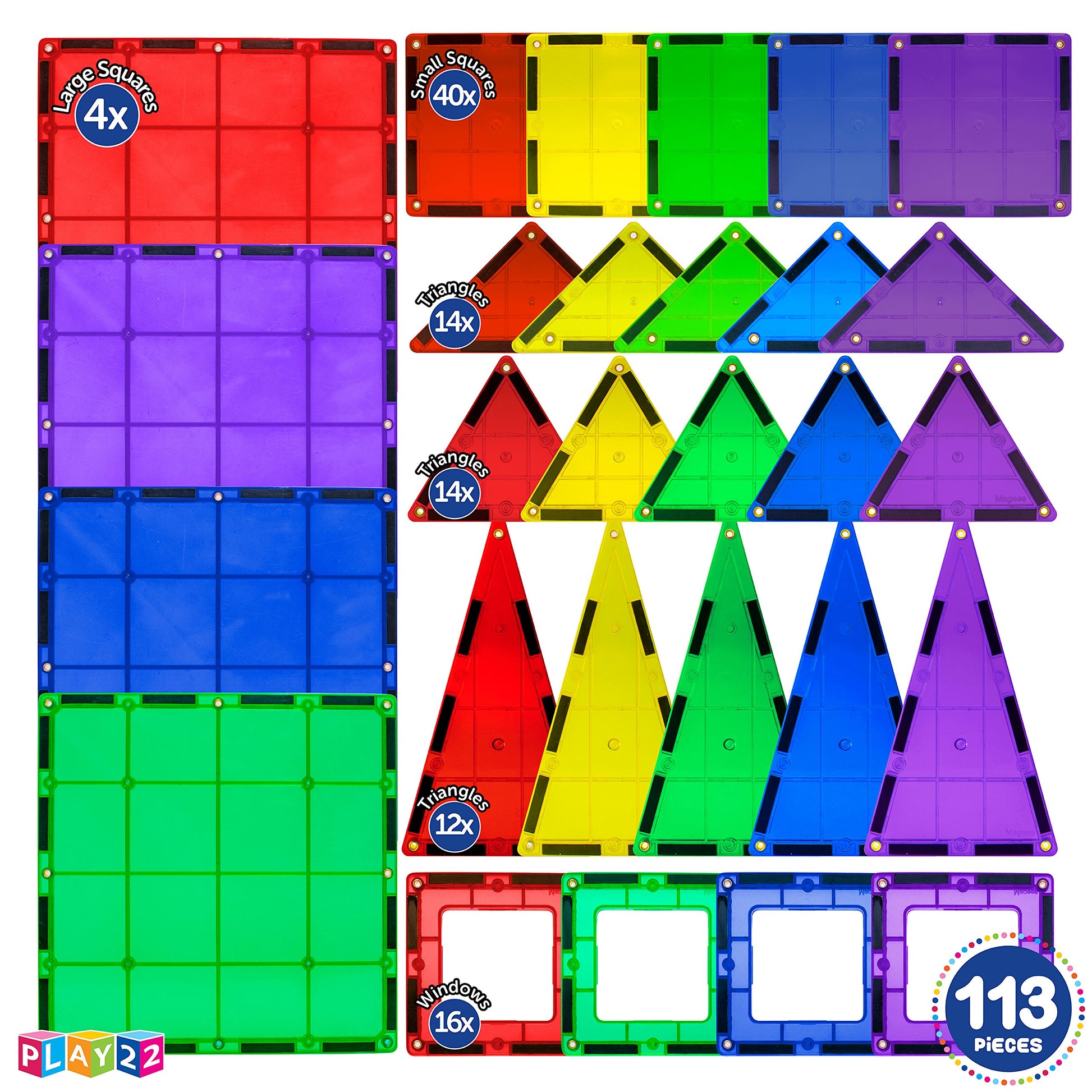 Magnetic Tiles Building Blocks - 113pcs Advanced Set - STEM Toys for 3+ Year Old Boys and Girls -Strongest Magnets - Includes 13 Piece Insert Alphabet