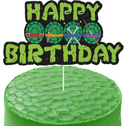 Turtle Cake Topper Anime Hero Happy Birthday Cake Topper Turtle Weapon Decorations for Birthday Party Decorations Party Supplies for Boys Girls