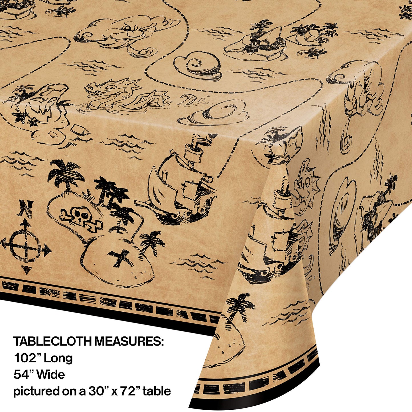 Creative Converting Treasure Island Pirate Plastic Tablecloth, 1 ct Multi Color, 22"