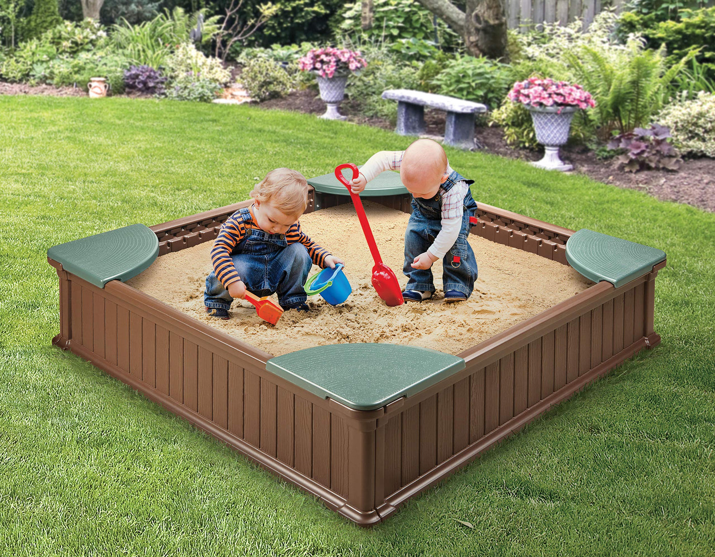 Badger Basket 2-in-1 Sandbox & Garden Planter with Cover - Brown/Green