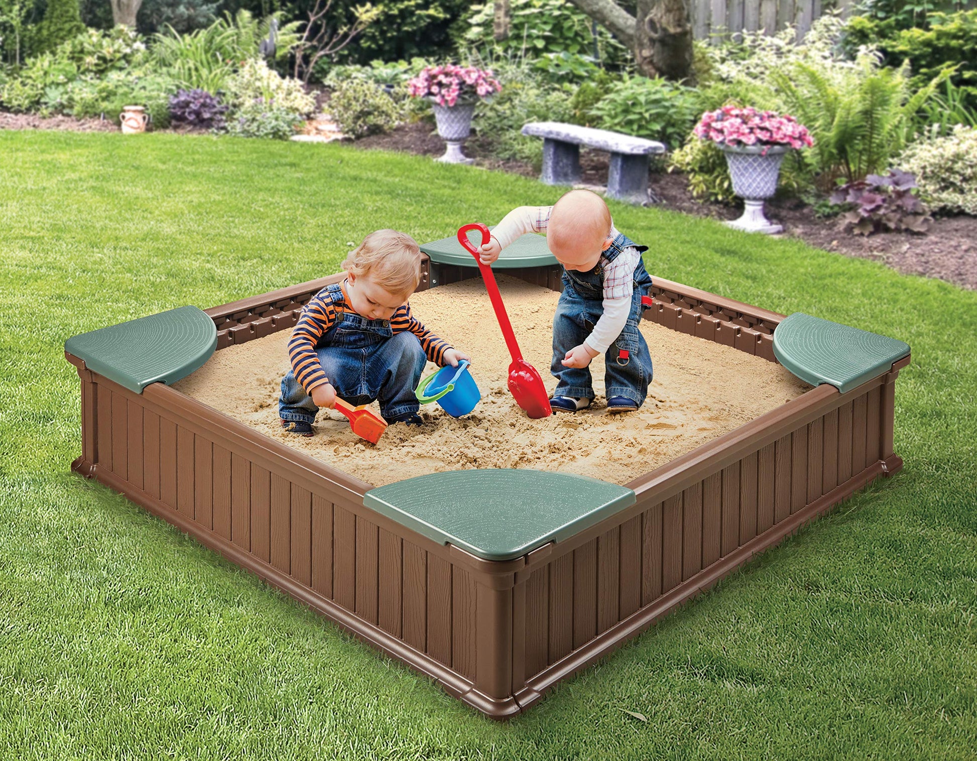 Badger Basket 2-in-1 Sandbox & Garden Planter with Cover - Brown/Green