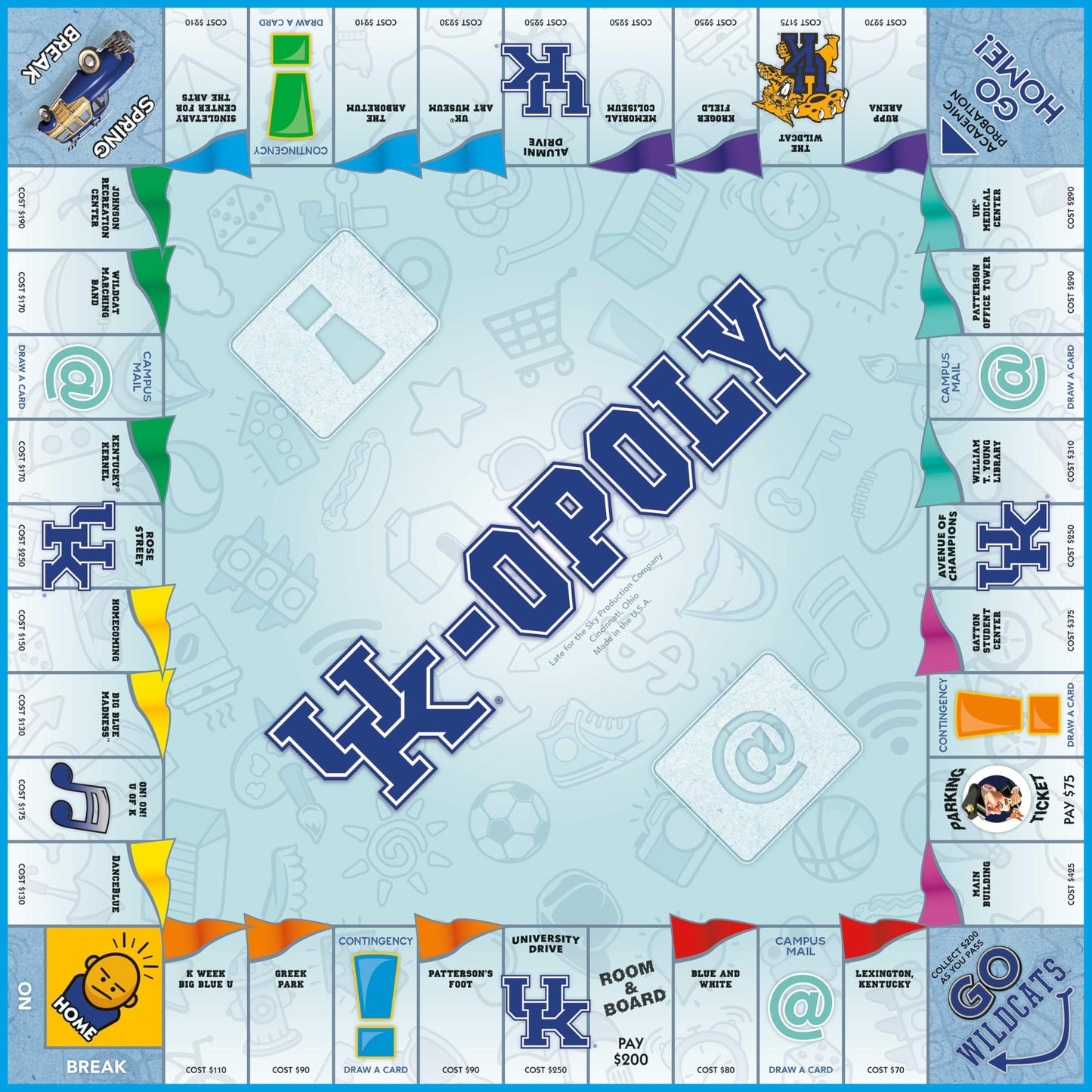 Late for the Sky University-Themed Opoly Board Game, 2-6 Players, Family Party Strategy, Tokens & Campus Locations, Gift for Students, Alumni and Fans