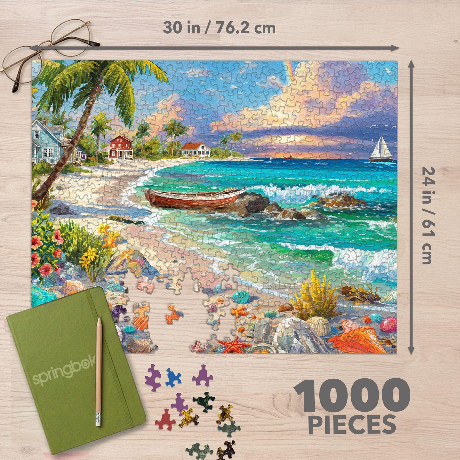 Springbok Seashell Shore 1000 Piece Jigsaw Puzzle for Adults - Tropical Beach Scene - Poster Included - Unique Cut Pieces - Made in USA