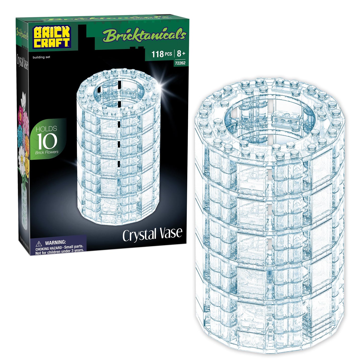 Brickcraft Bricktanicals Crystal Vase Building Set 118pcs Transparent Brick Flower Holder Fits 10 Stems Compatible Botanical Building Blocks Display