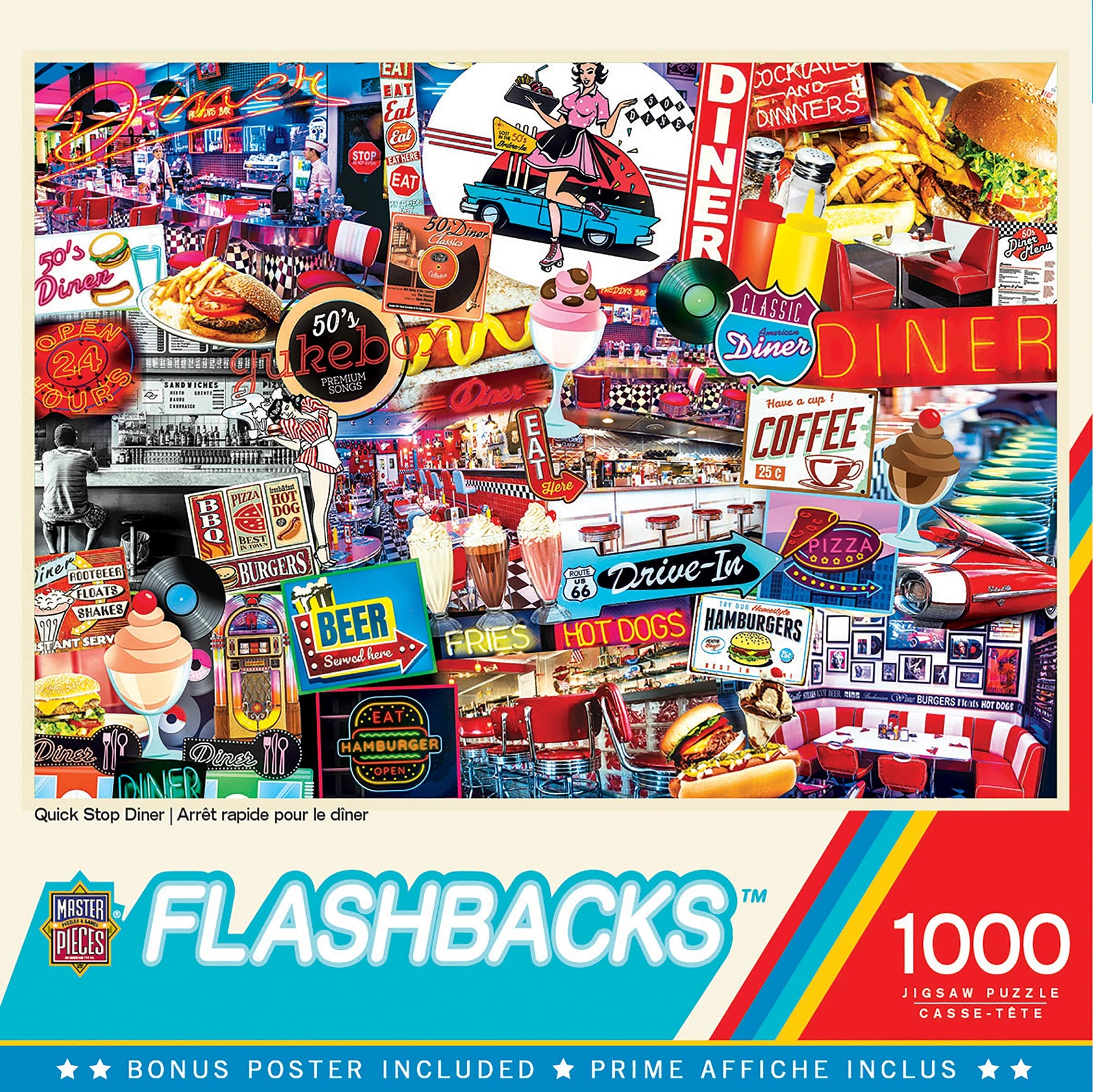 MasterPieces - 1000 Piece Jigsaw Puzzle, Quick Stop Diner, Fun for Adults, Family, Kids, Non-Glare Finish, 19.25" x 26.75"