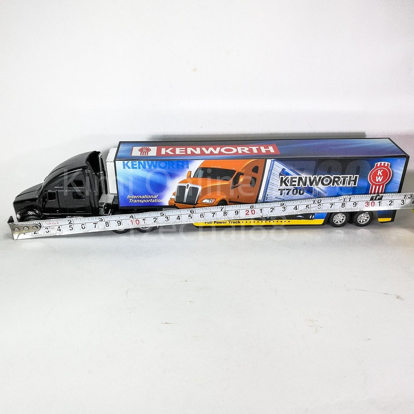 KiNSMART Kenworth T700 Container Truck, 1:68 Scale, Die Cast Metal Model, Black with Decals, Pullback Action