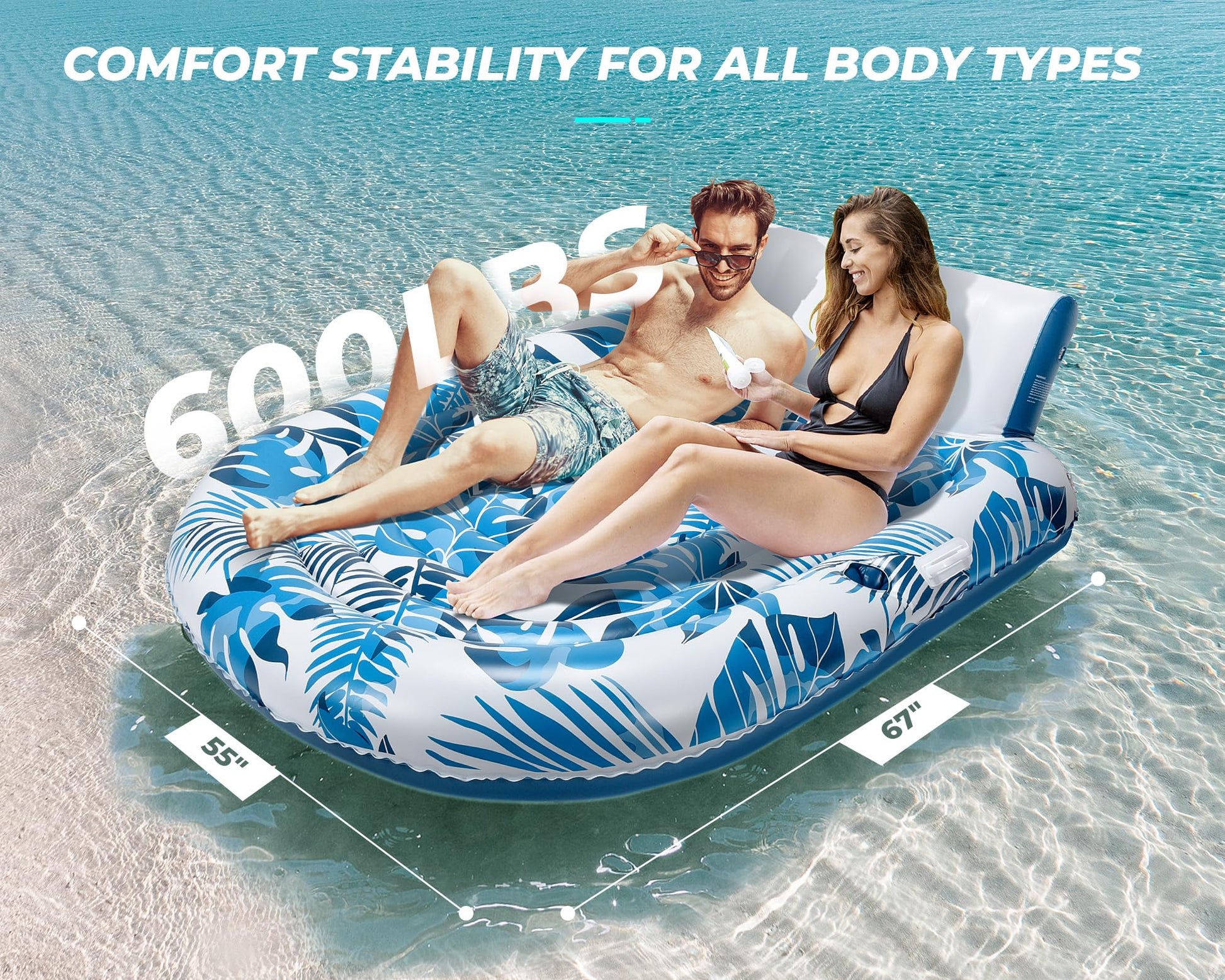 Pool Floats Adult 2 Person Inflatable Tanning Pool Lounger Extra Large River Rafts Heavy Duty Water Floaties Chair Lounge Recliner with Cupholder
