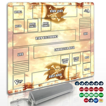 Cylvenor for one piece TCG playmat - 24x24 inches Rubber Battle mat for 2-Player Card Games with Marked Areas, 20 Acrylic counters and Storage Bag