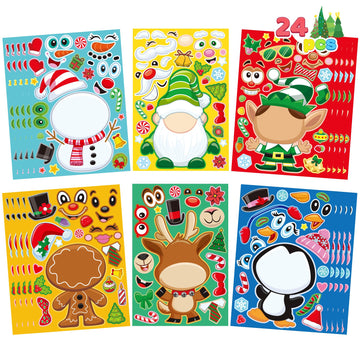 JOYIN 24 Pcs Christmas Make-a-face Stickers, Make Your Own Characters Mix and Match Sticker Sheets with Santa Claus, Snowman, Reindeer, Elf for Kids
