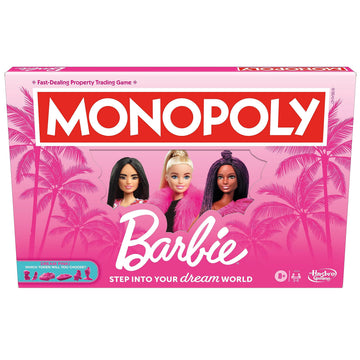 Monopoly: Barbie Edition Board Game, Ages 8+, 2-6 Players, Fun Family Games for Kids and Adults, with 6 Barbie-Themed Pink Zinc Tokens, Kids Gifts