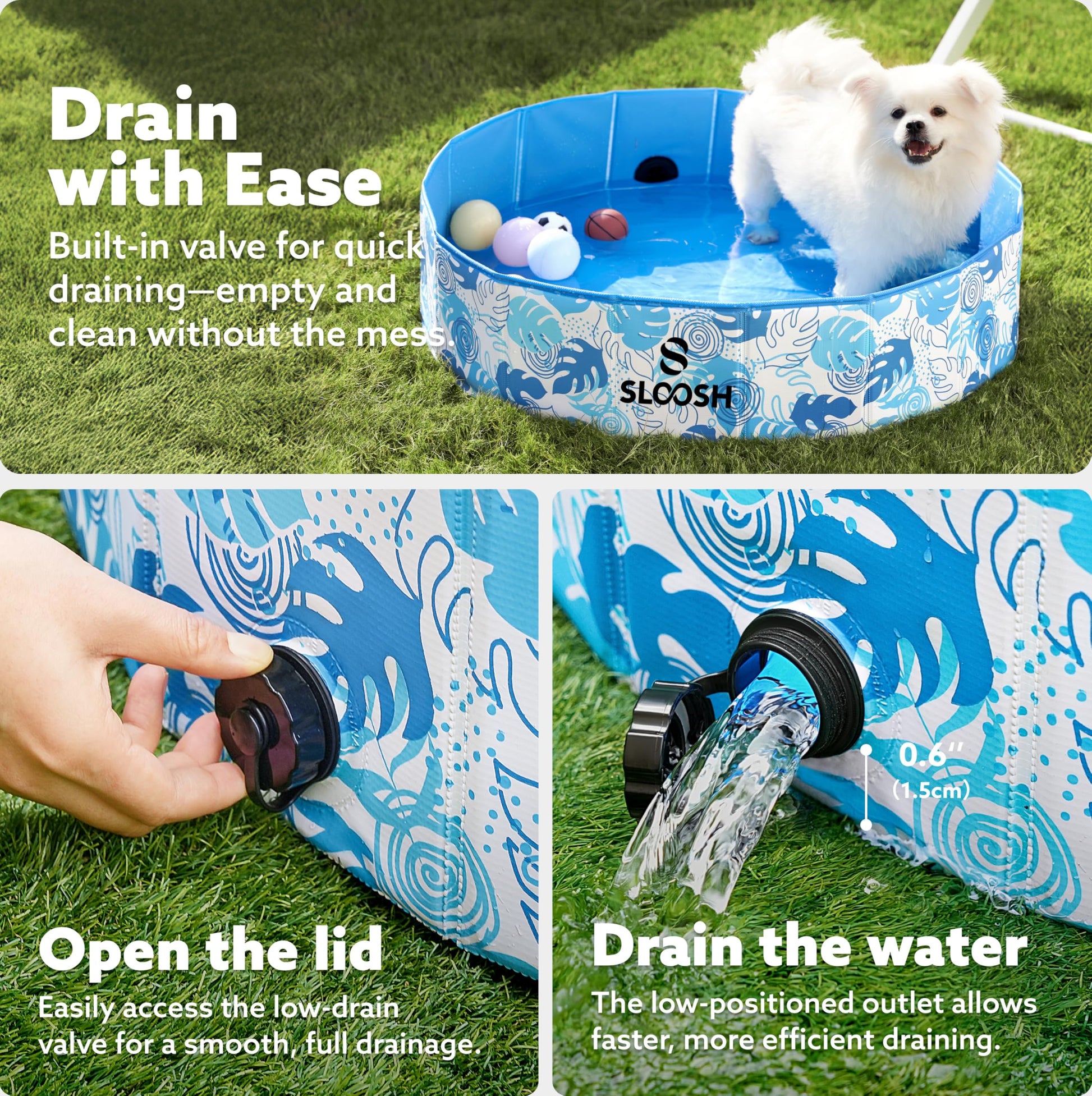 SLOOSH Foldable Dog Kiddie Pool - Portable Hard Plastic Kids Baby Doggie Swimming Pool, Anti-Slip Thick PVC Collapsible Pets Cats Whelping Box Puppy