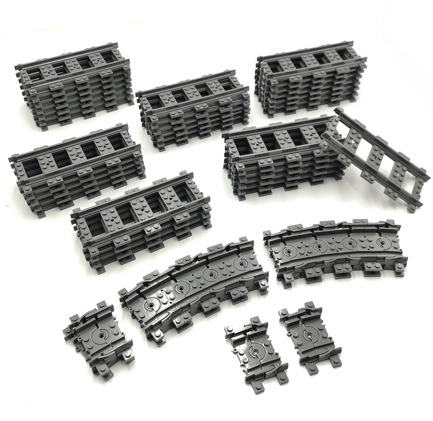 56pcs City Train Tracks Toy Straight and Flexible Train Track Railway Extension Building Set Block Toy Compatible with Major Brand (36 Straight and 20