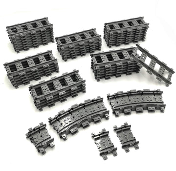56pcs City Train Tracks Toy Straight and Flexible Train Track Railway Extension Building Set Block Toy Compatible with Major Brand (36 Straight and 20