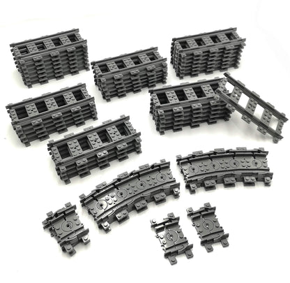56pcs City Train Tracks Toy Straight and Flexible Train Track Railway Extension Building Set Block Toy Compatible with Major Brand (36 Straight and 20