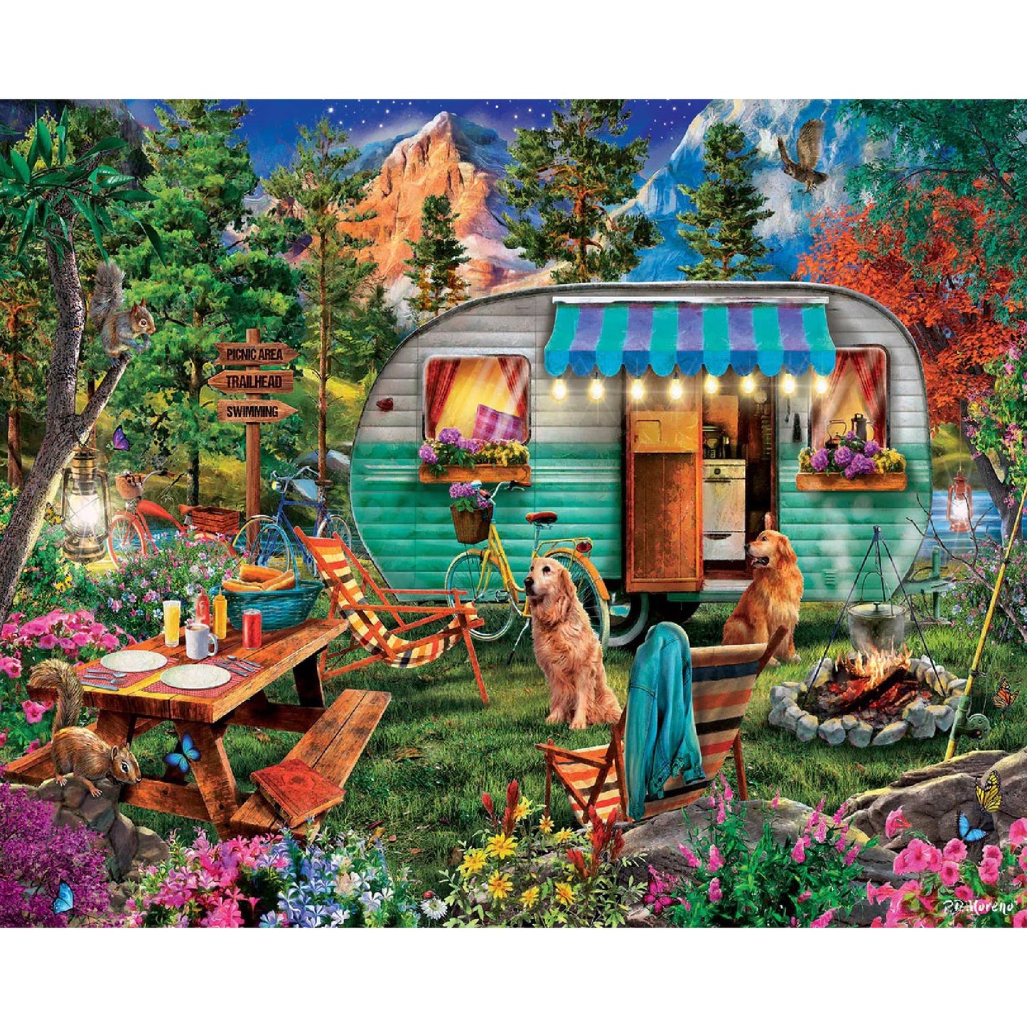 White Mountain 1000 Piece Jigsaw Puzzle Scenic Summer Camping, Camper