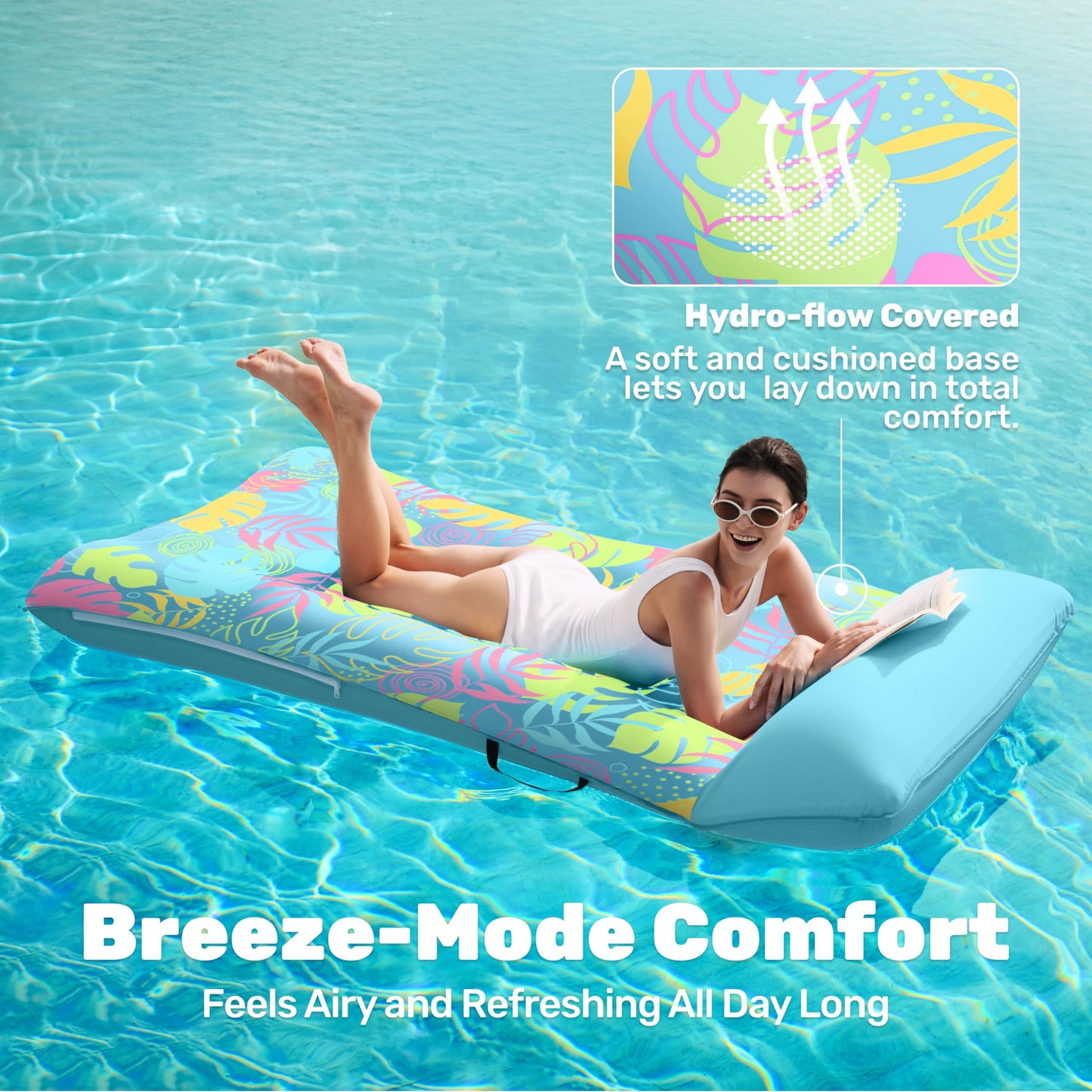 Sloosh Inflatable Pool Floats Raft - XL Fabric Covered Pool Mat Lounger Floaties for Adults, Ultra Comfort Inflatable Water Float with Headrest