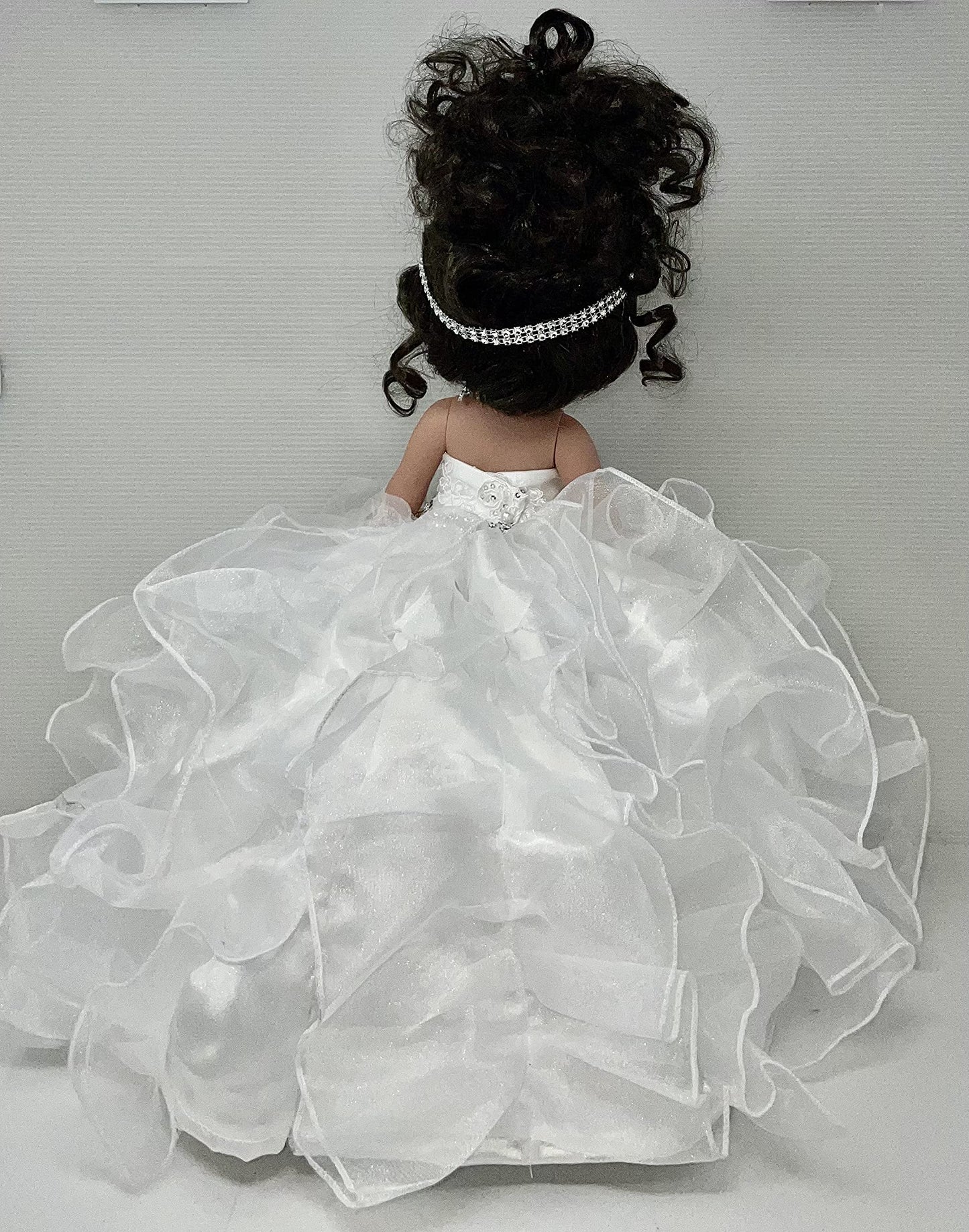 KINNEX COLLECTIONS SINCE 1997 17" Quinceañera Centerpiece Doll - Ruffled Gown, Mis Quince Años Table Decoration & Keepsake ARC8421-1R (White)