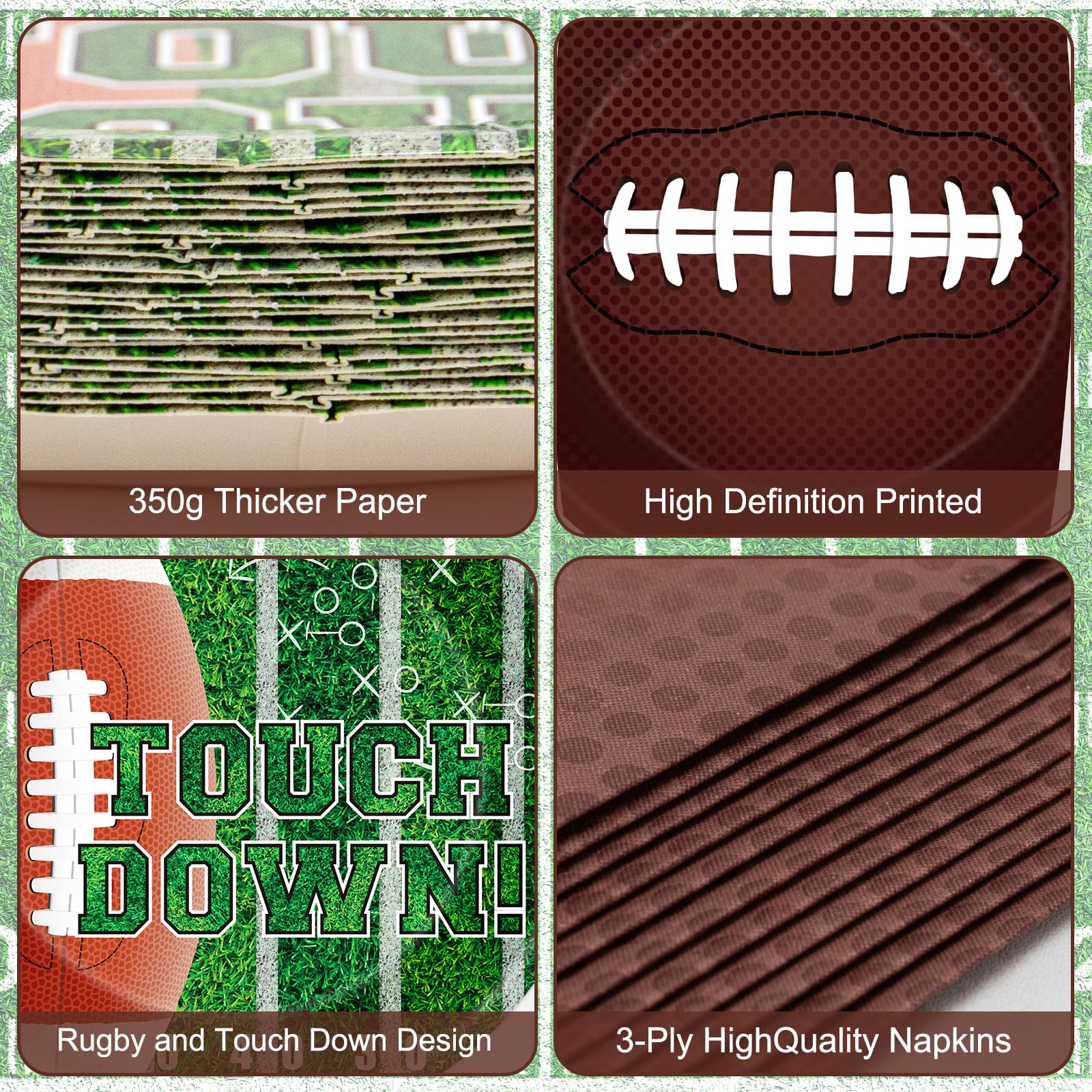 96 Pcs Football Plates and Napkins Forks Sets - Rugby Sports Themed Round Tableware, Disposable Touch Down Paper Plates Napkins Set for Football Game