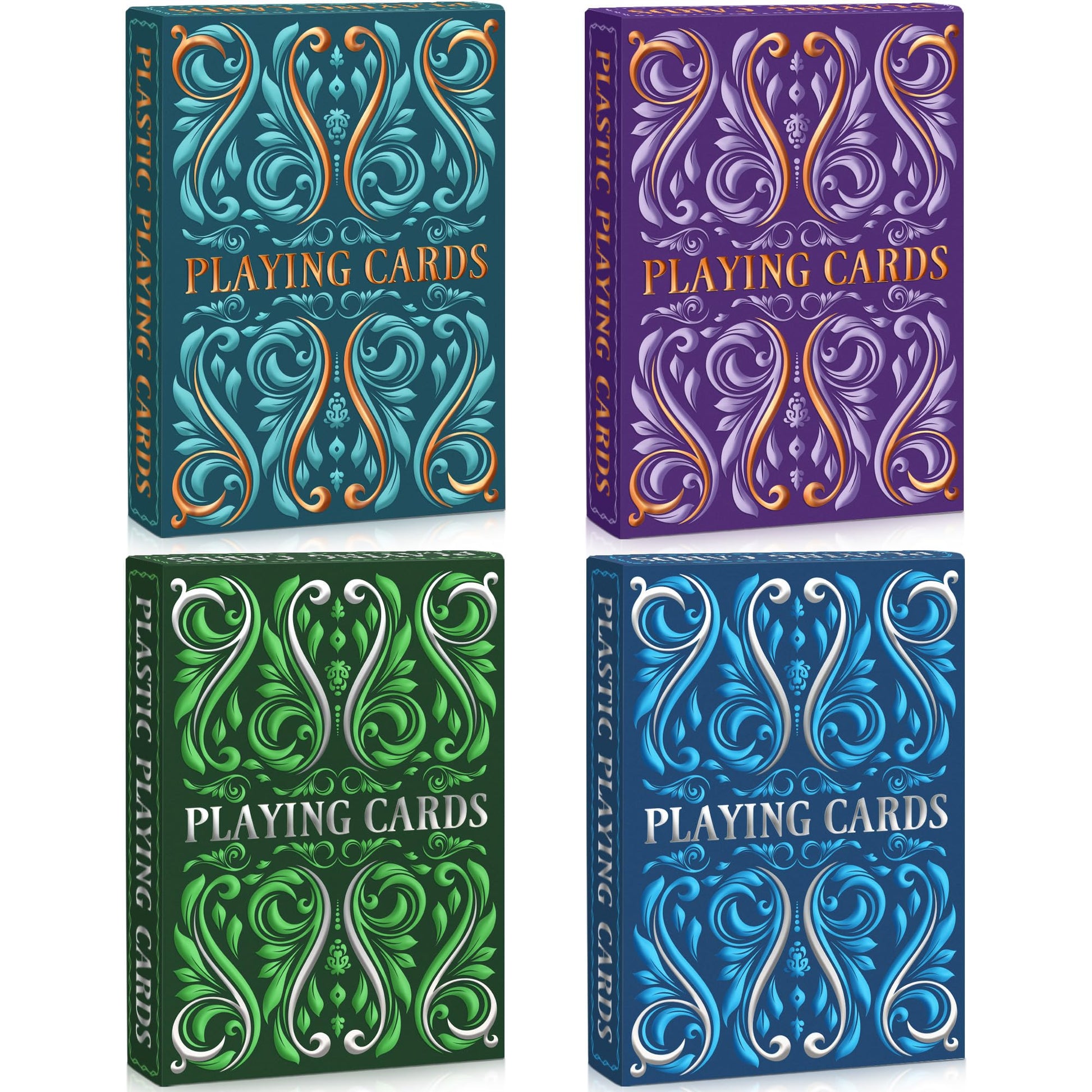 Playing Cards 4 Pack, Plastic Playing Cards Waterproof, Deck of Cards Bulk, Large Print Playing Card for Seniors Adults,Premium Poker Cards Set