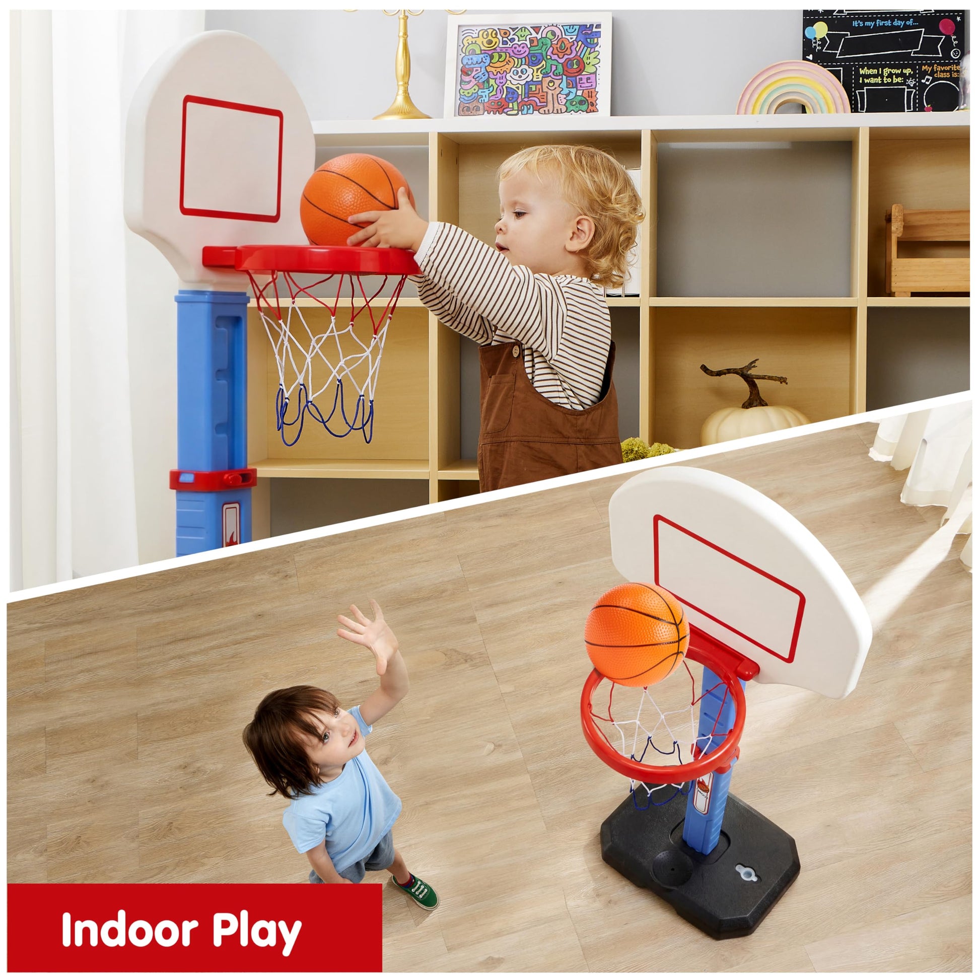 JOYIN Toddler Basketball Hoop Indoor, Adjustable Basketball Goal for Kids with 4 Balls, Game Toys for Playroom Pool Outdoor, Birthday Gift for Baby