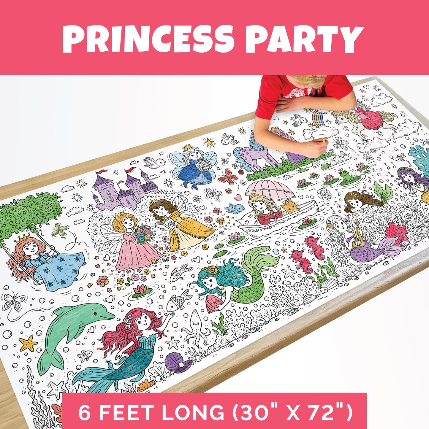 KangaToys Large Coloring Poster Ages 4 and Up Princess Theme 30 x 72 Inches Rolled Ideal Size for Parties and Group Activities
