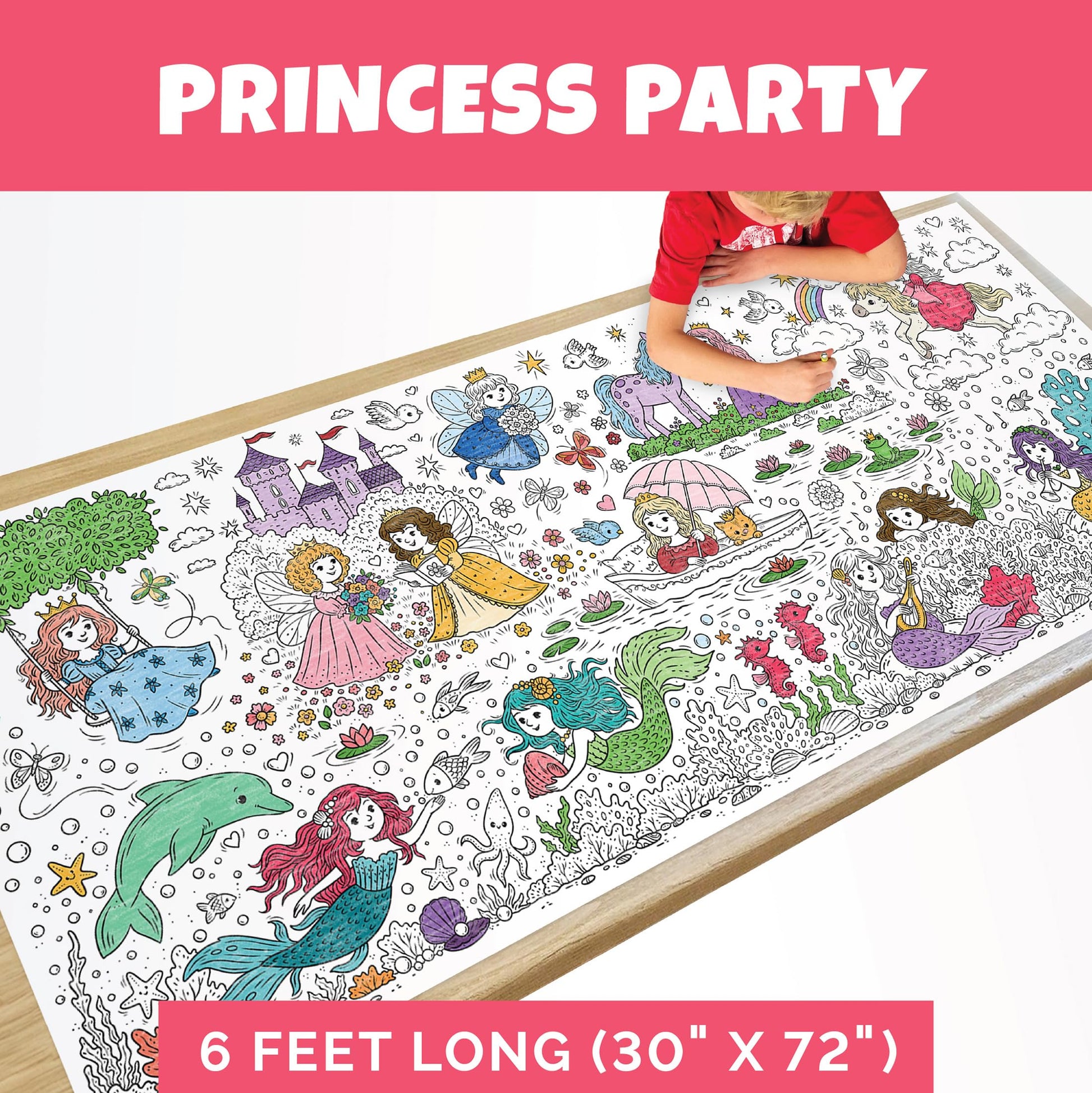 KangaToys Large Coloring Poster Ages 4 and Up Princess Theme 30 x 72 Inches Rolled Ideal Size for Parties and Group Activities