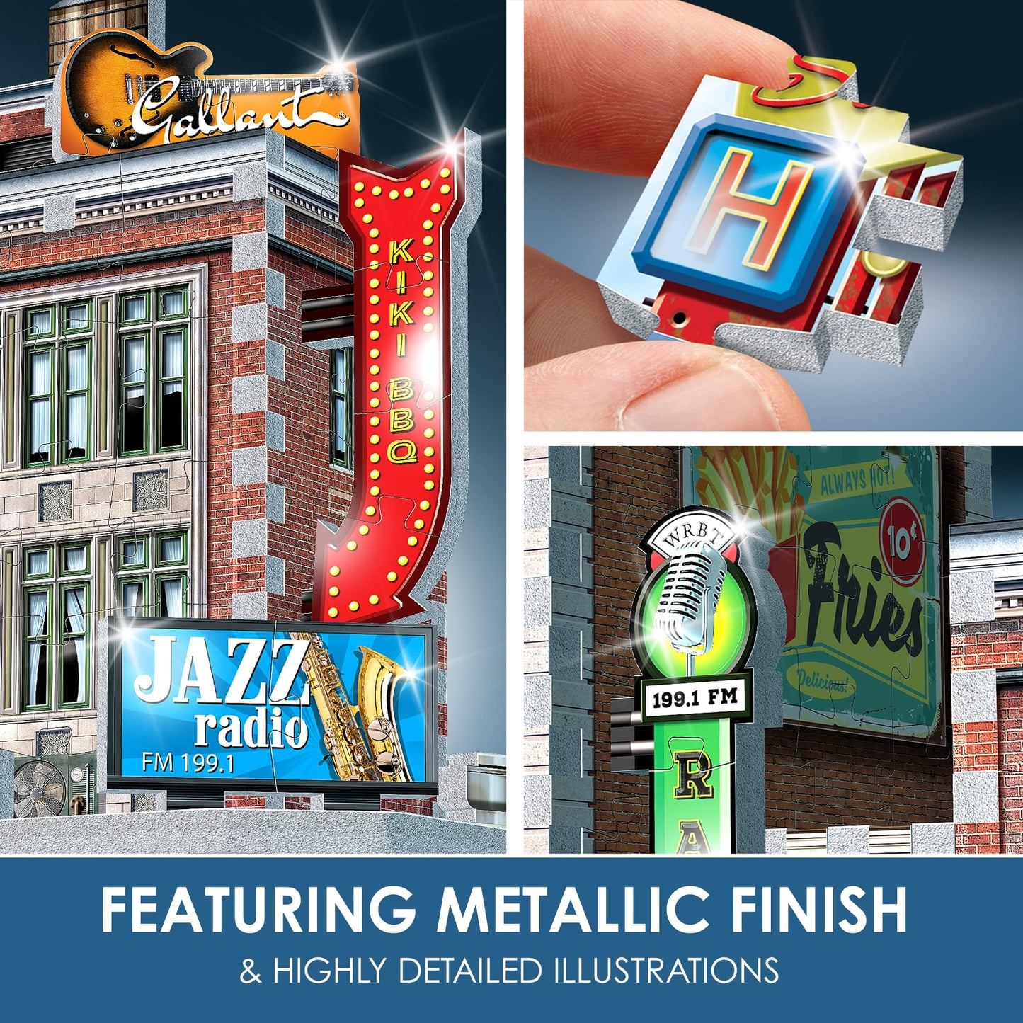 Wrebbit3D 1950's Diner 3D Puzzle | Urbania Collection | 425 Jigsaw Puzzle Pieces | Charming and Unique Streetscape of a Small Town