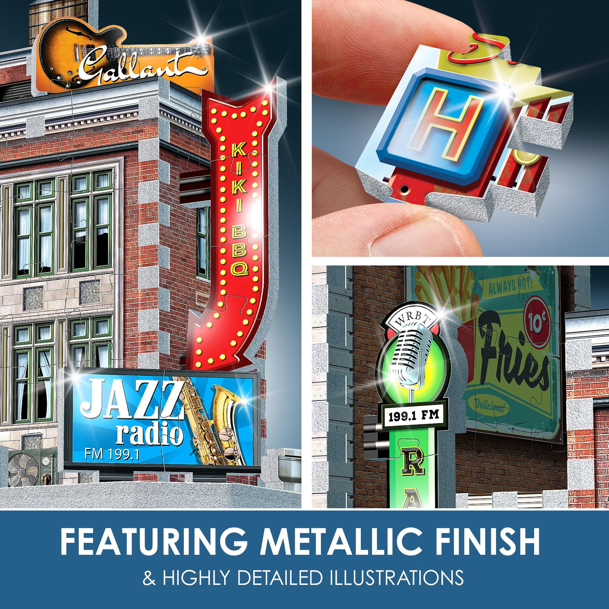 Wrebbit3D 1950's Diner 3D Puzzle | Urbania Collection | 425 Jigsaw Puzzle Pieces | Charming and Unique Streetscape of a Small Town