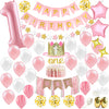 First Birthday Decorations for Girl | 1st Baby Girl Number 1 Balloon, Happy Birthday Banner, “One” Cake Topper, Star Garland, Marble Pink, Gold