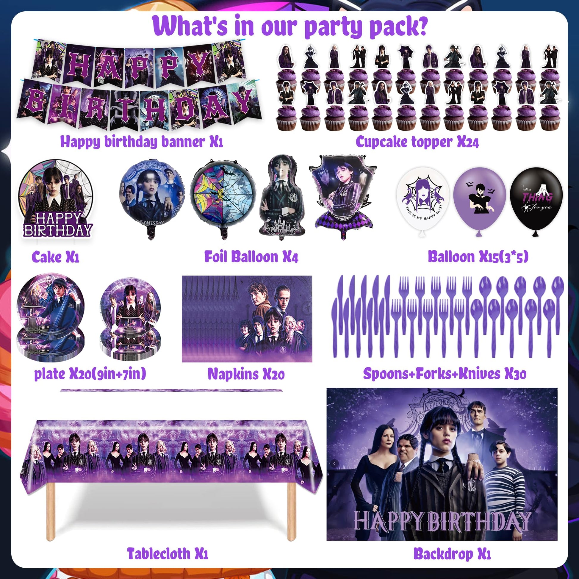 Wednesday Birthday Party Decorations, Birthday Party Supplies