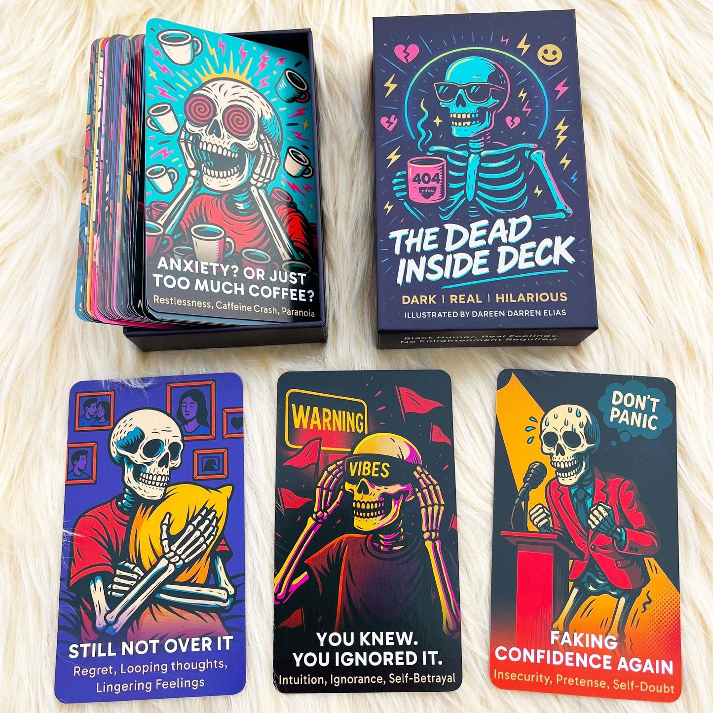 DPEHAKMK The Dead Inside Oracle Deck, 54 Dark Humor Skeleton Oracle Cards for Beginners, Funny Halloween Skeleton Oracle Cards, Shadow Work Deck