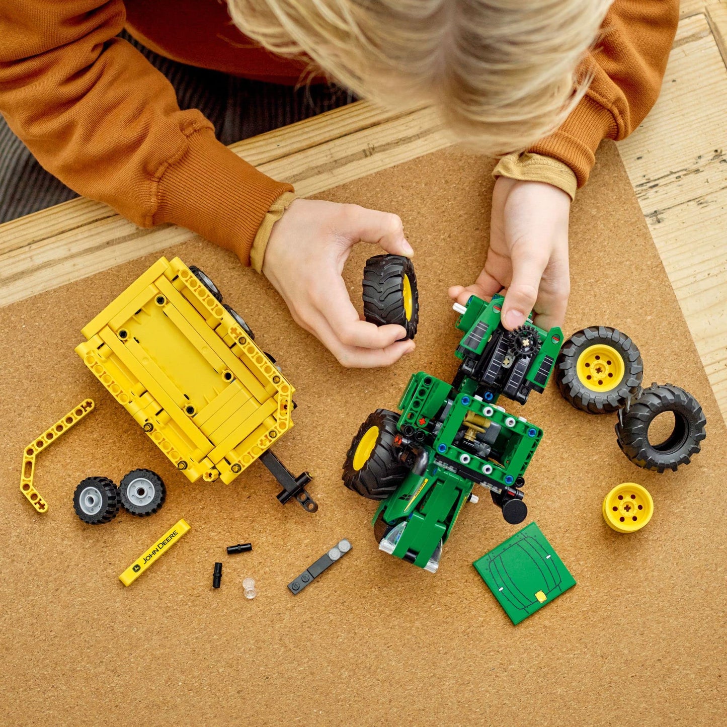 LEGO Technic John Deere 9620R 4WD Tractor Toy 42136 Building Toy - Collectible Model with Trailer, Featuring Realistic Details, Construction Farm Toy