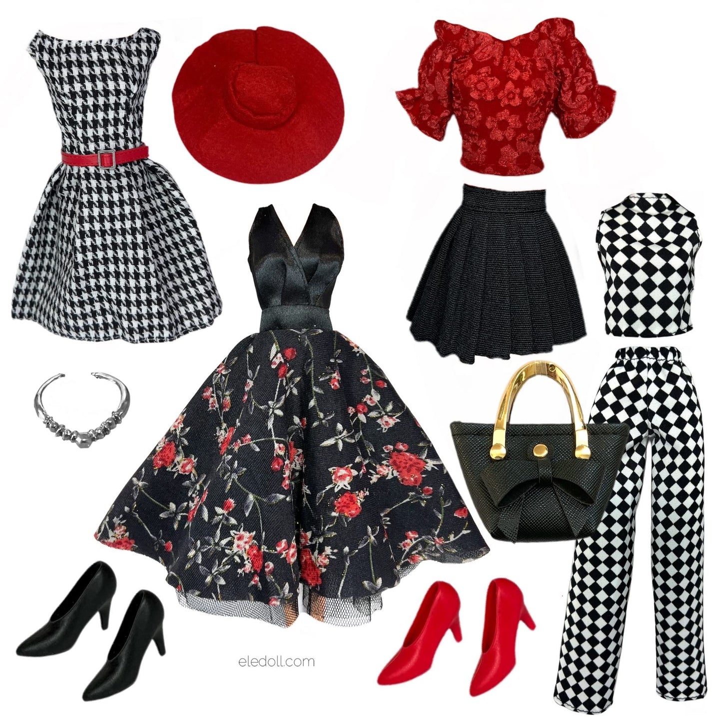 Eledoll Clothes Deluxe Fashion Pack Tea TIME Black & RED Classic Set for 11.5” Doll #4