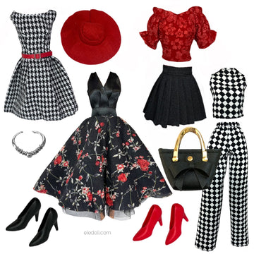 Eledoll Clothes Deluxe Fashion Pack Tea TIME Black & RED Classic Set for 11.5” Doll #4