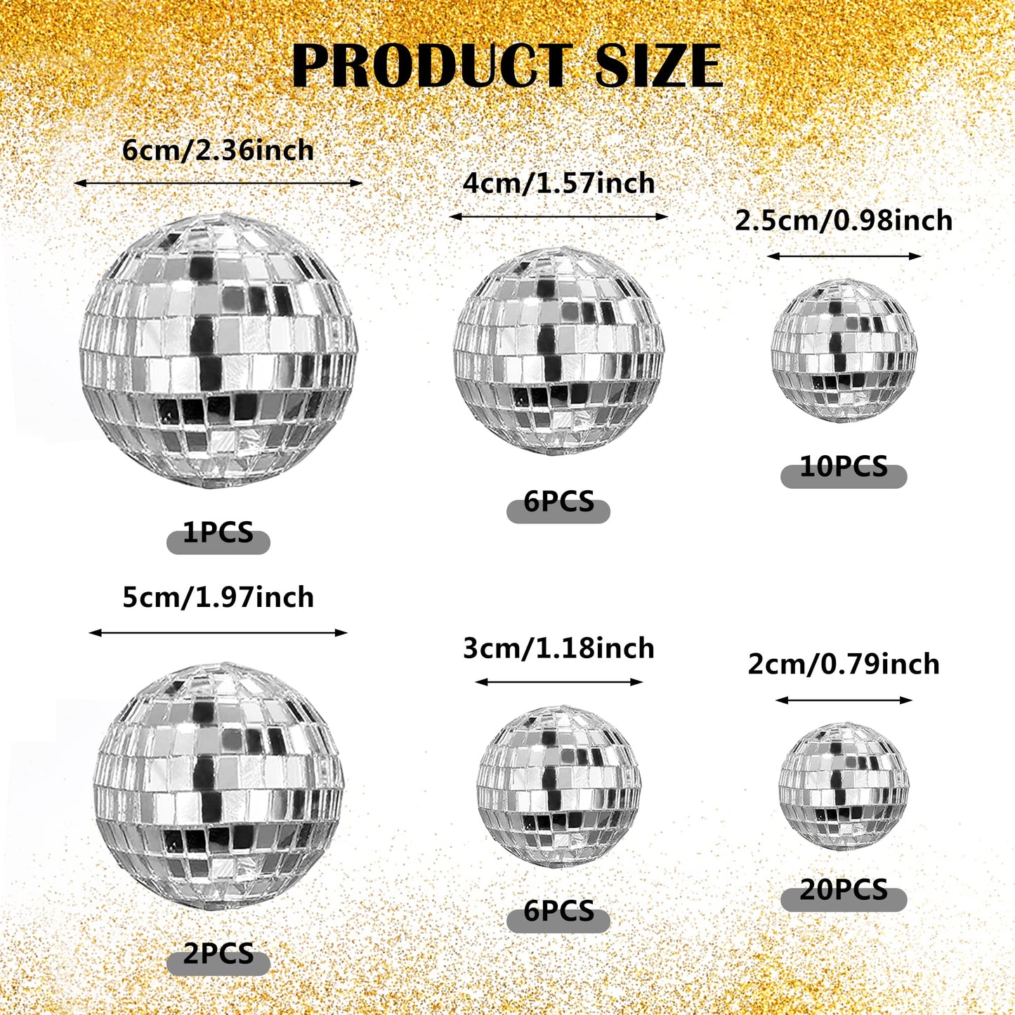 45PCS Disco Ball Cake Decoration Ornaments Reflective Mirror Ball Cake Decoration 70s Disco Themed Party Christmas Tree Decoration
