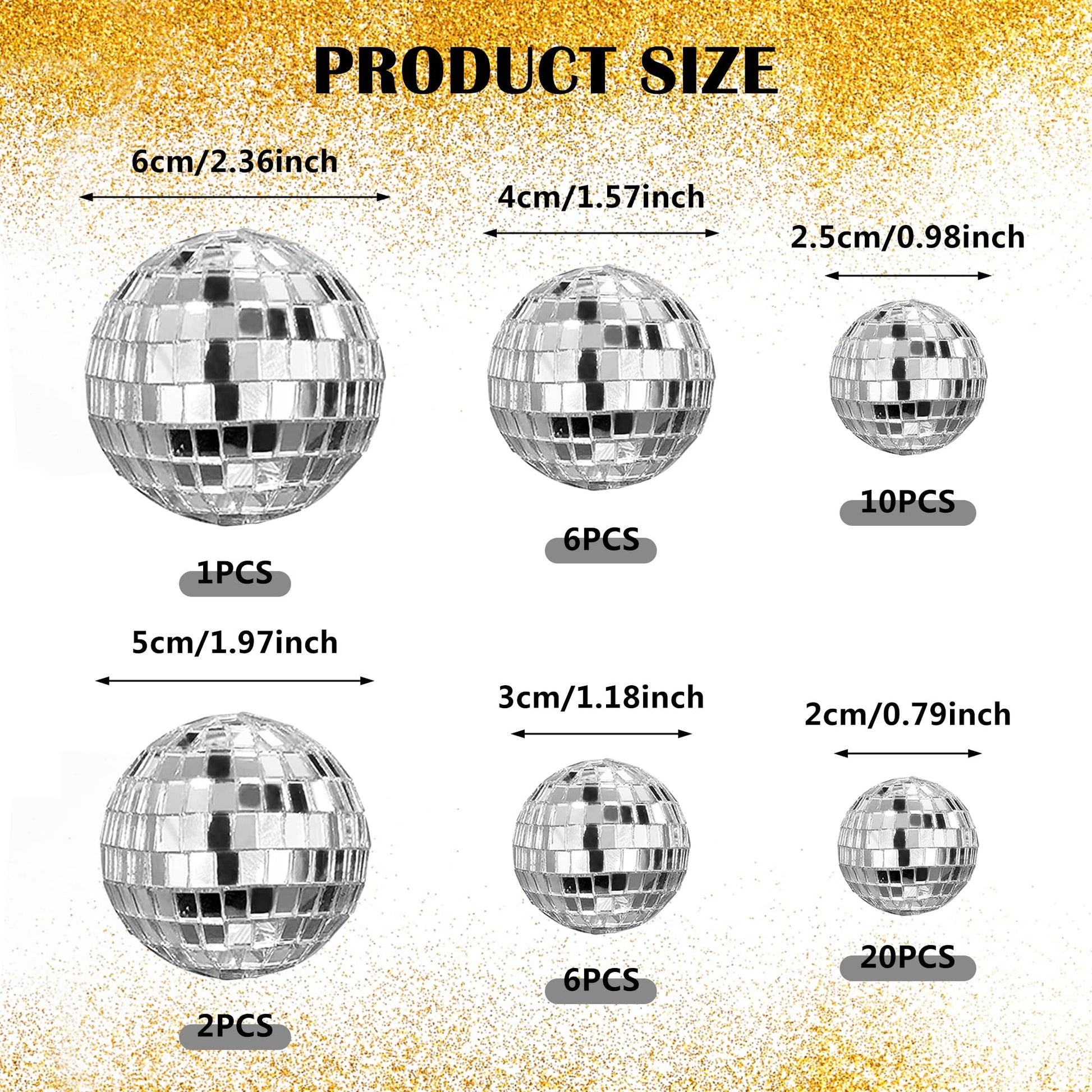 45PCS Disco Ball Cake Decoration Ornaments Reflective Mirror Ball Cake Decoration 70s Disco Themed Party Christmas Tree Decoration