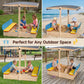 HOMELONG Wooden Sandbox with Cover Lid Adjustable Canopy Foldable Bench Seat Bottom Liner Large Sand Pit Aged 3-12 Outdoor 48x48 Inch Sand Box