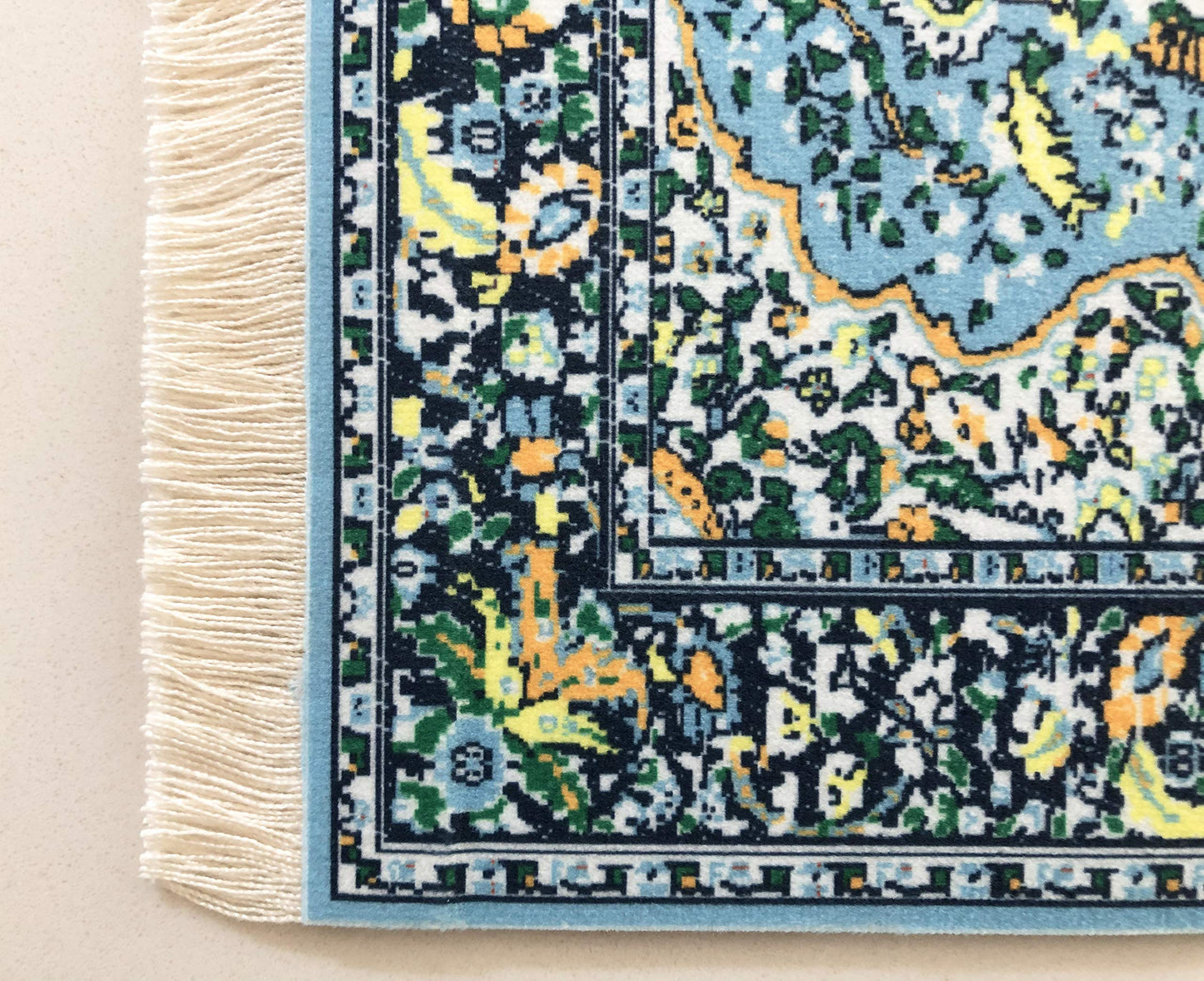 Dollhouse Area Rug - Blue Miniature Carpet Accessory for Doll Houses, 10 x 7 Inch Rectangular Floor Décor, Oriental Style
