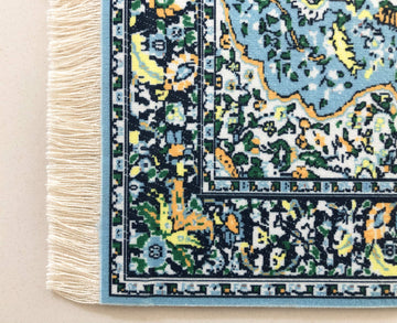 Dollhouse Area Rug - Blue Miniature Carpet Accessory for Doll Houses, 10 x 7 Inch Rectangular Floor Décor, Oriental Style
