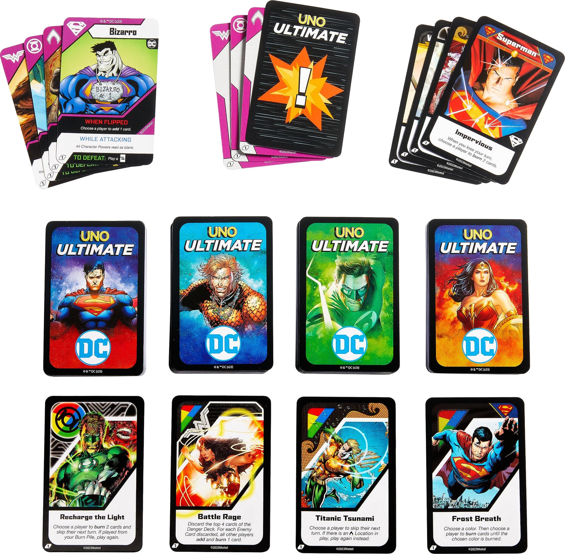 Mattel Games UNO Ultimate DC Card Game for Kids, Fans, Adults & Familiy Night with 4 Character Decks, 4 Collectible Foil Cards & Special Rules