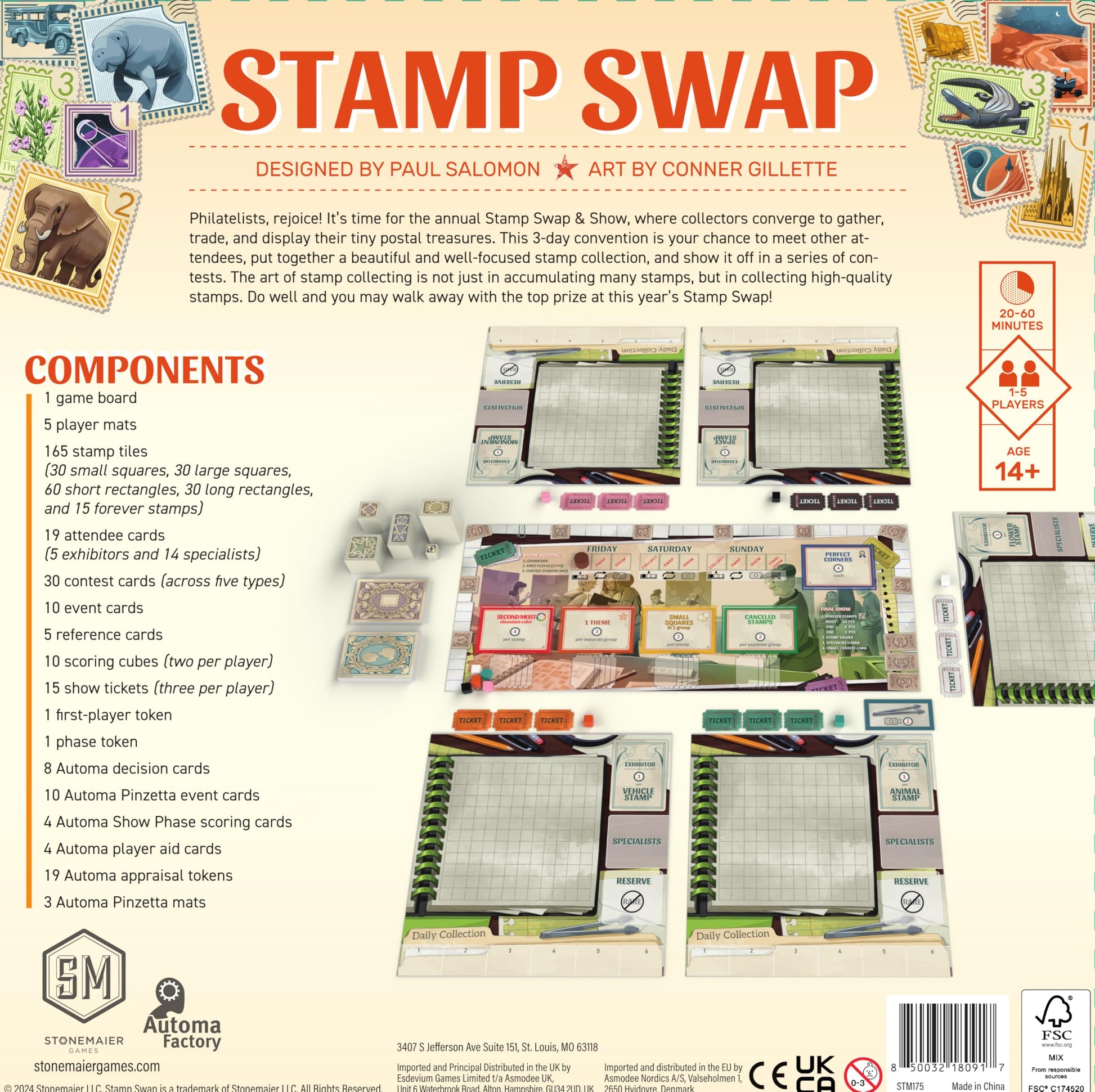 Stonemaier Games: Stamp Swap by Paul Salomon | A Competitive Stamp Collecting Strategy Board Game for Adults & Family | Curate the Most Well-Focused