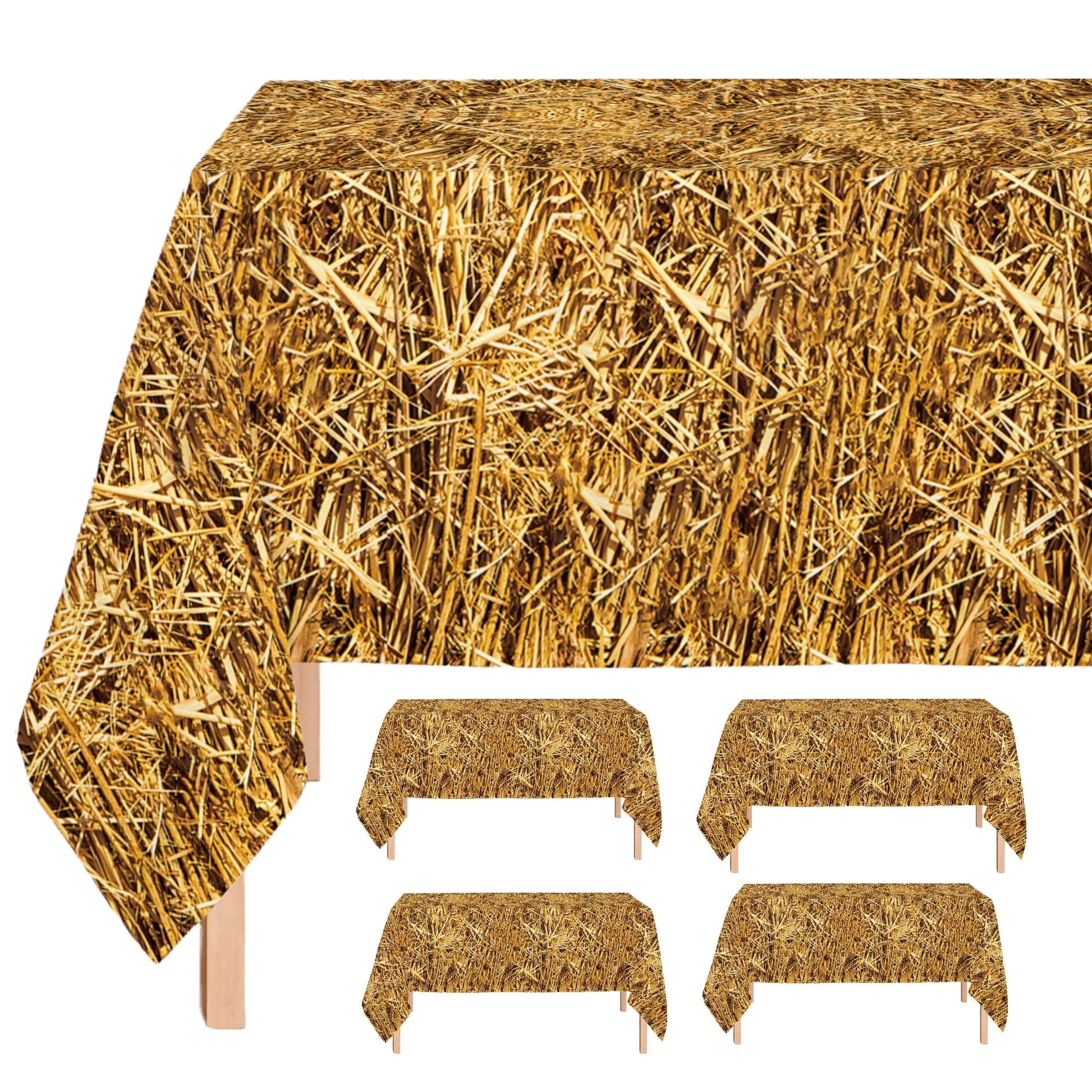 Oojami 4 Pack Straw Table Cover Western Birthday Theme Tablecloth Large Size 54" x 108" Ideal for Cowboy Theme Party, Hawaiian Luau, Carnivals, Farm