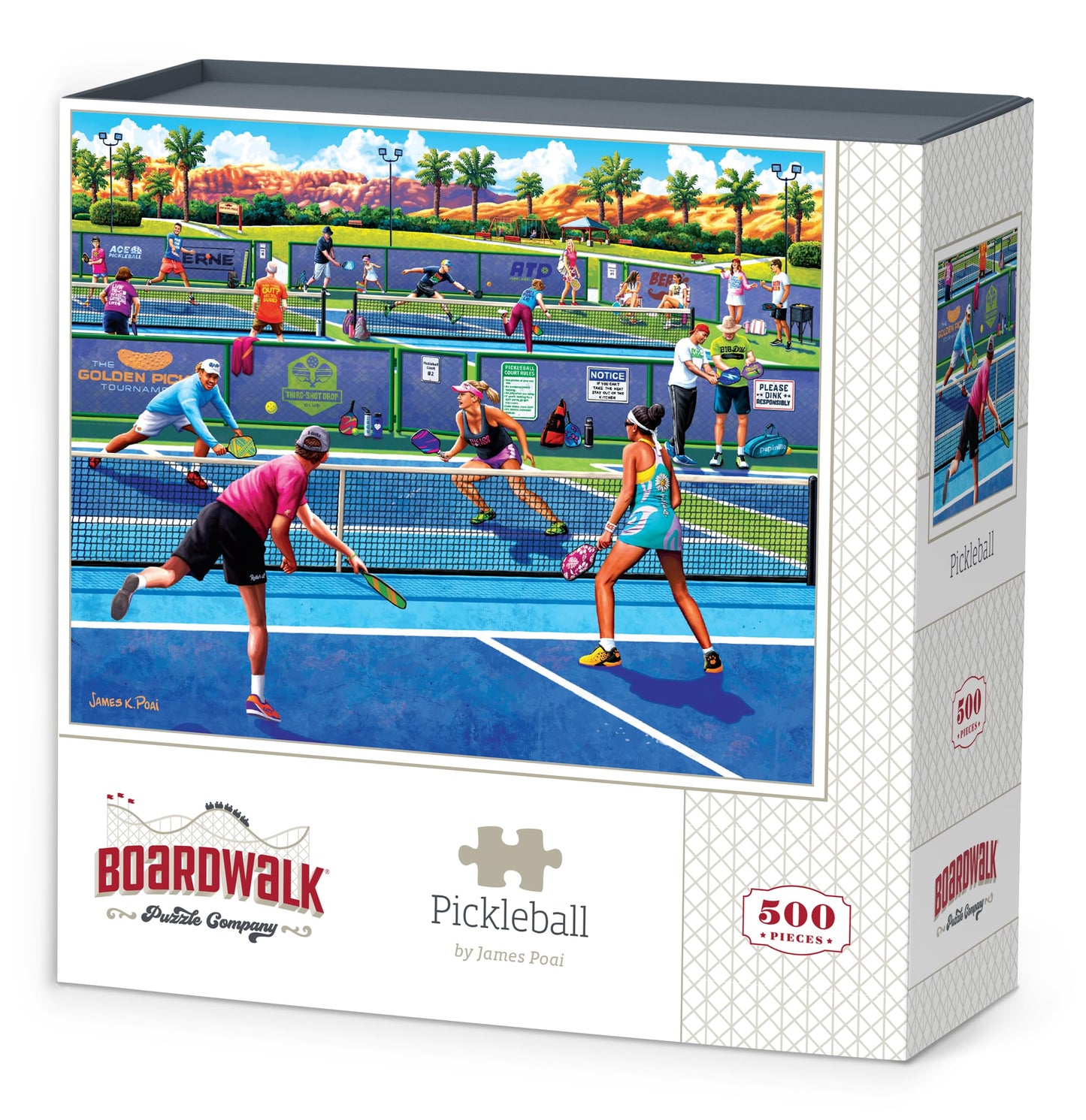Boardwalk Pickleball 500 Piece Jigsaw Puzzle Fun Summer Sports Puzzles with Premium Box, Gift for Adults and Family 16"x20"