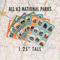 Vagabond Heart National Park Stickers 63 Piece Vinyl Decal Collection, Compact 1.25 Inch Tall Art Set for Travel Journals, National Park Sticker Book