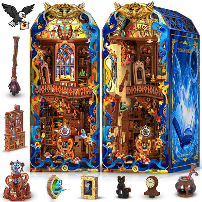 Mccreadee Book Nook Kit, DIY Miniature House 3D Wooden Puzzle with LED Light, Fantasy Bookstore Bookshelf Decor for Adults, Teens & Beginners, Gift