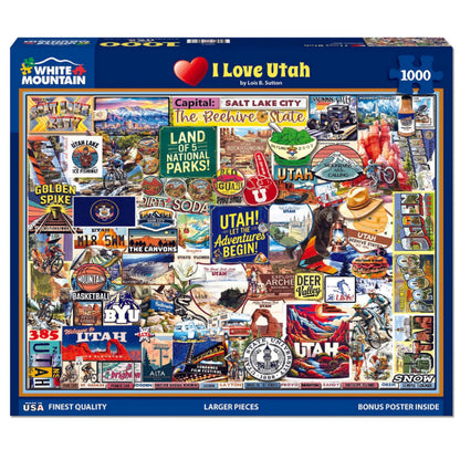 White Mountain 1000 Piece Jigsaw Puzzle Beehive State Collage, I Love Utah